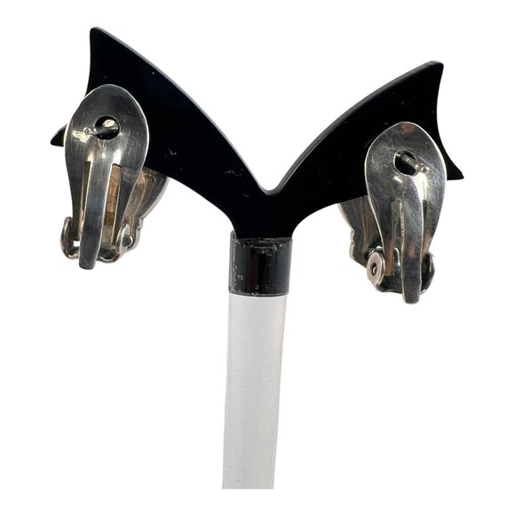 Art Deco Style Sterling Marcasite Onyx Carnelian Clip On Earrings Heirloom 73 - Picture 5 of 5